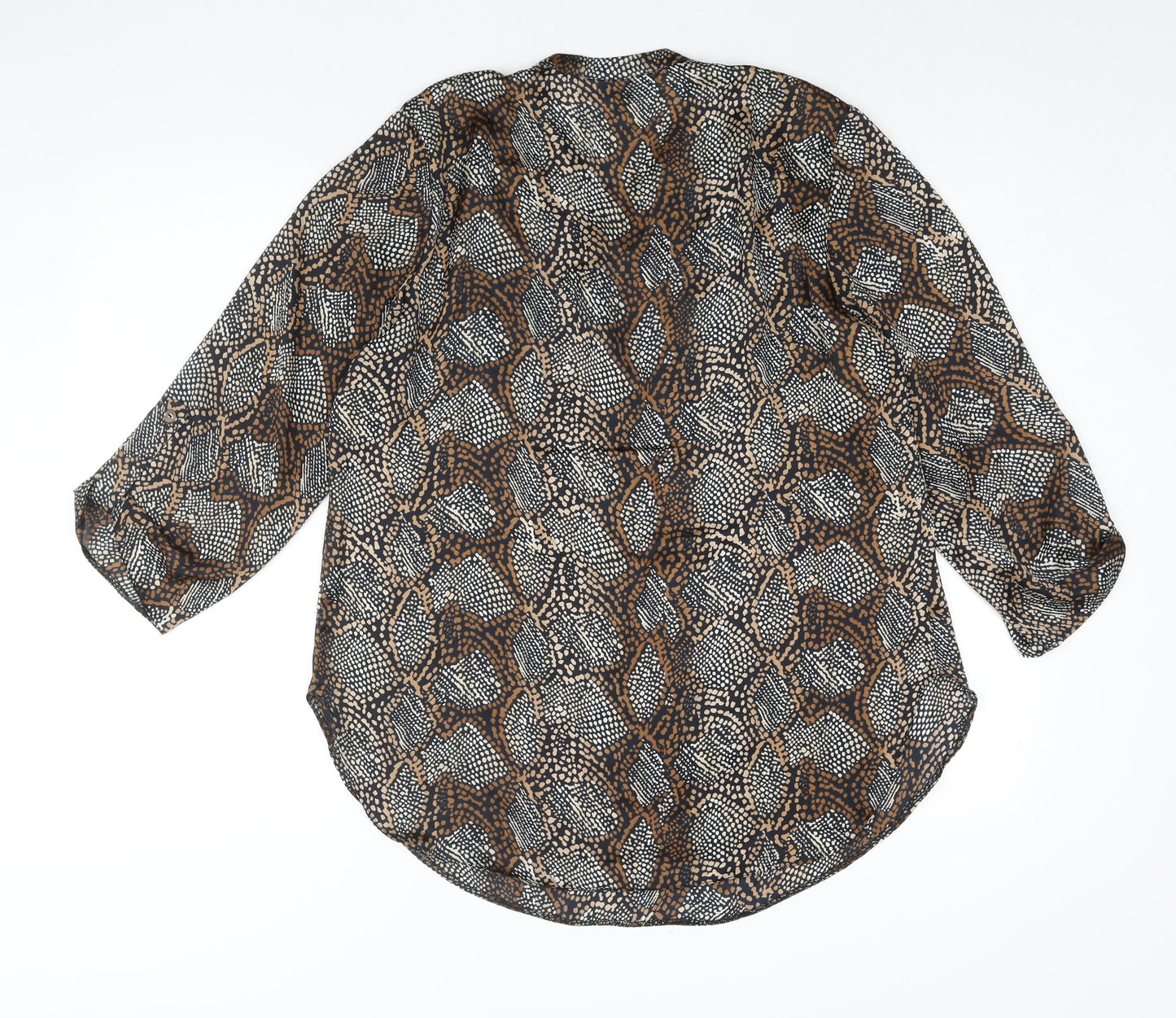 Code Womens Brown Geometric Polyester Basic Blouse Size L V-Neck
