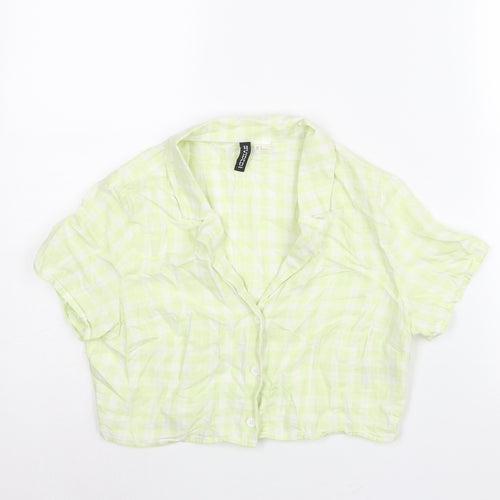 Divided by H&M Womens Green Check Cotton Cropped Button-Up Size 12 Collared