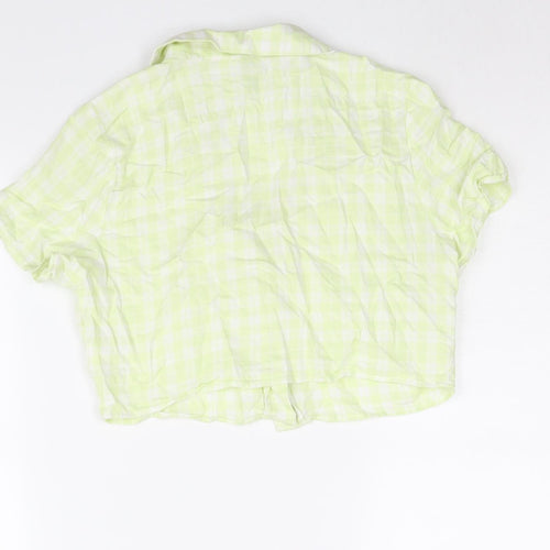 Divided by H&M Womens Green Check Cotton Cropped Button-Up Size 12 Collared