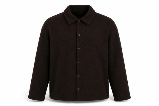 Front view of Zara men’s brown polyester button-up, size S, collared button - textured