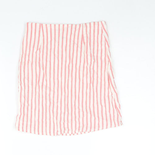 Boohoo Womens White Striped Cotton Mini Skirt Size 14 Zip - Front Slit