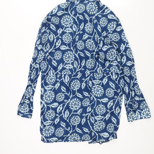 Zara Womens Blue Geometric Cotton Shirt Dress Size XS Collared Button - Floral Print