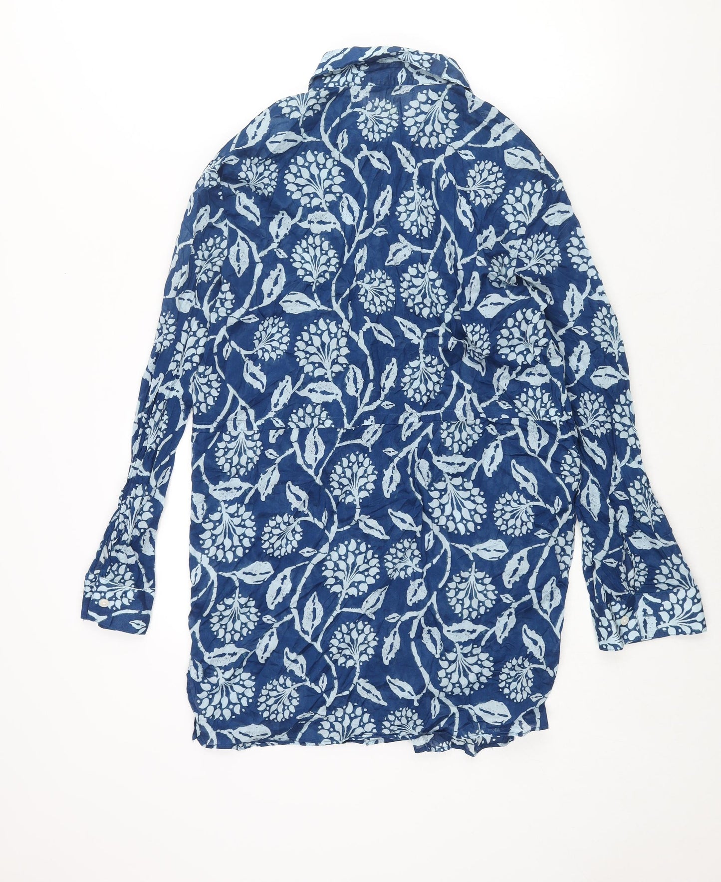 Zara Womens Blue Geometric Cotton Shirt Dress Size XS Collared Button - Floral Print