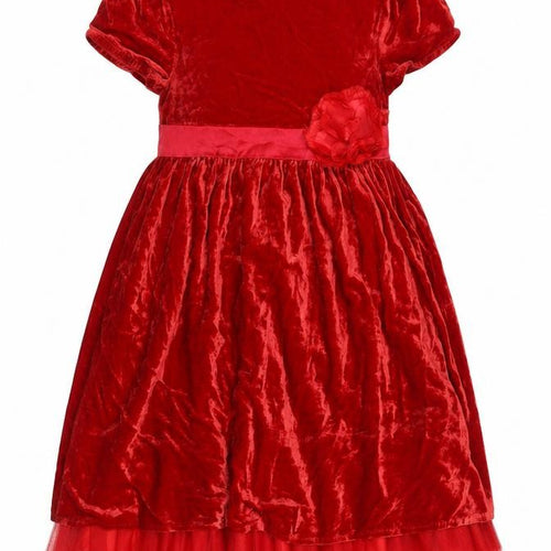 John Lewis Girls Red Viscose Fit & Flare Size 8 Years Round Neck Zip - Flower Belt Detail Tulle Underskirt