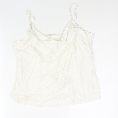 Marks and Spencer Womens Ivory Linen Camisole Blouse Size 16 Scoop Neck - Raw Edge Stripe Detail