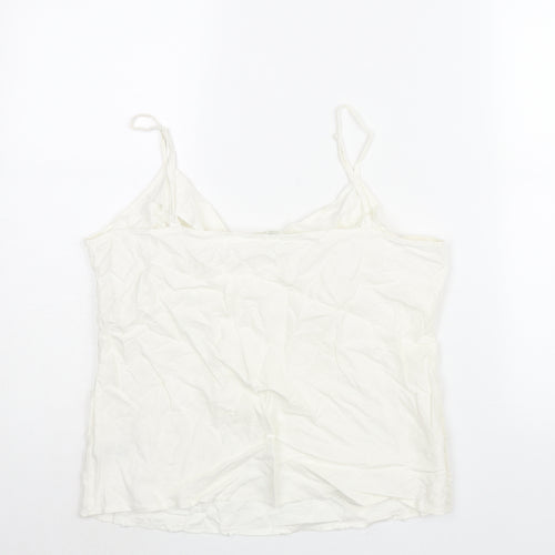 Marks and Spencer Womens Ivory Linen Camisole Blouse Size 16 Scoop Neck - Raw Edge Stripe Detail