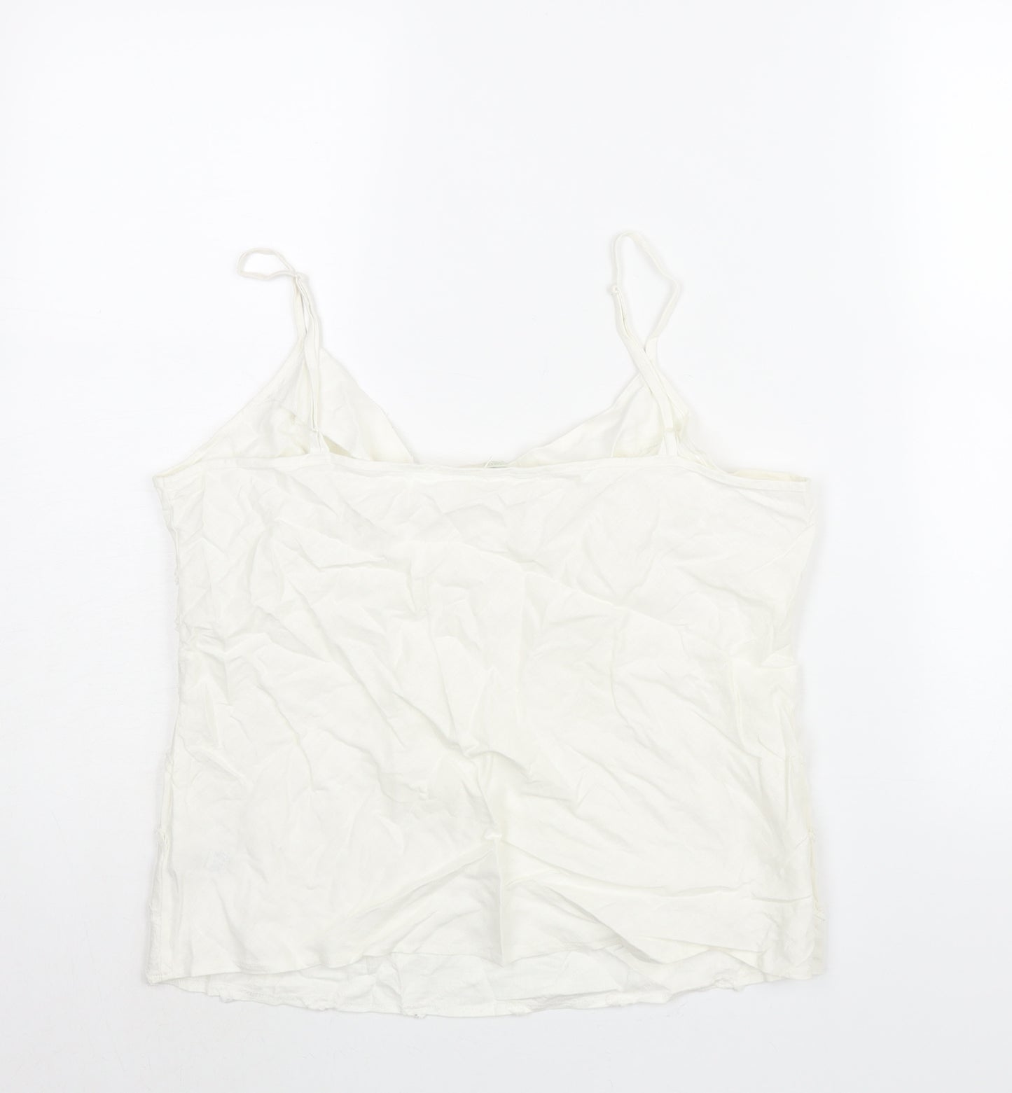 Marks and Spencer Womens Ivory Linen Camisole Blouse Size 16 Scoop Neck - Raw Edge Stripe Detail