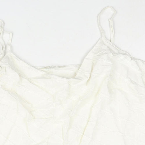 Marks and Spencer Womens Ivory Linen Camisole Blouse Size 16 Scoop Neck - Raw Edge Stripe Detail