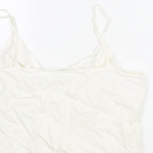 Marks and Spencer Womens Ivory Linen Camisole Blouse Size 16 Scoop Neck - Raw Edge Stripe Detail