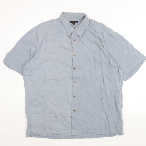 Saltaire Mens Blue Silk Button-Up Size XL Collared Button - Logo
