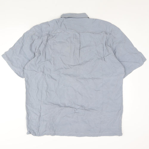 Saltaire Mens Blue Silk Button-Up Size XL Collared Button - Logo