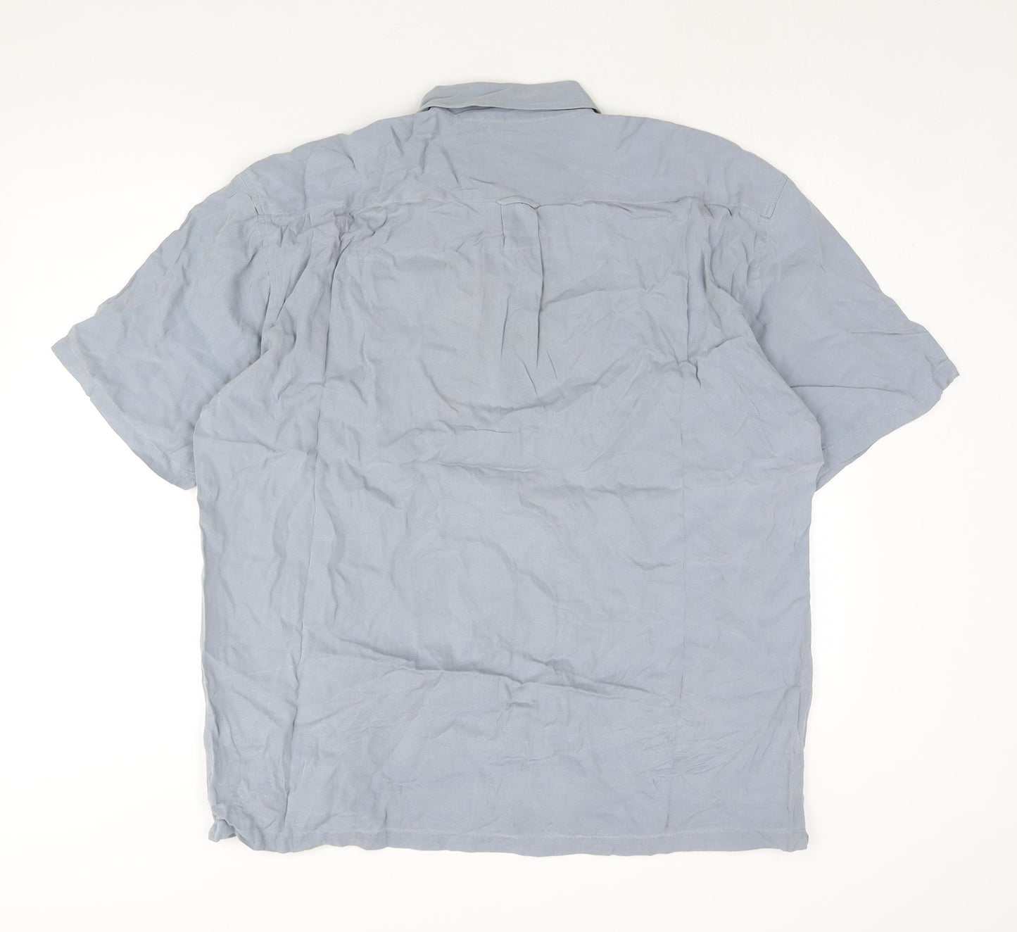 Saltaire Mens Blue Silk Button-Up Size XL Collared Button - Logo