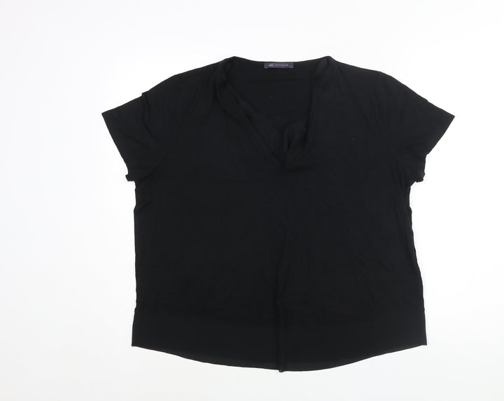 Marks and Spencer Womens Black Viscose Basic Blouse Size 16 V-Neck