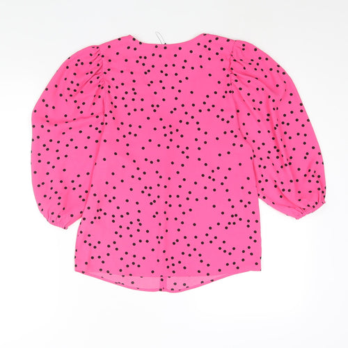 Marks and Spencer Womens Pink Polka Dot Polyester Basic Blouse Size 6 V-Neck
