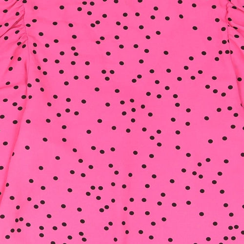 Marks and Spencer Womens Pink Polka Dot Polyester Basic Blouse Size 6 V-Neck