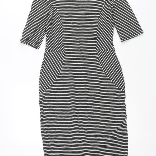 Goldi Womens Grey Striped Polyester Pencil Dress Size S Round Neck Pullover