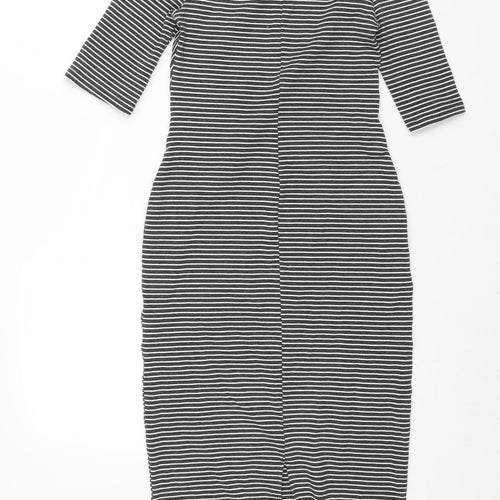Goldi Womens Grey Striped Polyester Pencil Dress Size S Round Neck Pullover