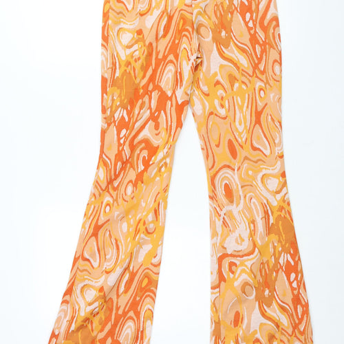 Zara Womens Orange Geometric Polyester Trousers Size M L33 in Regular