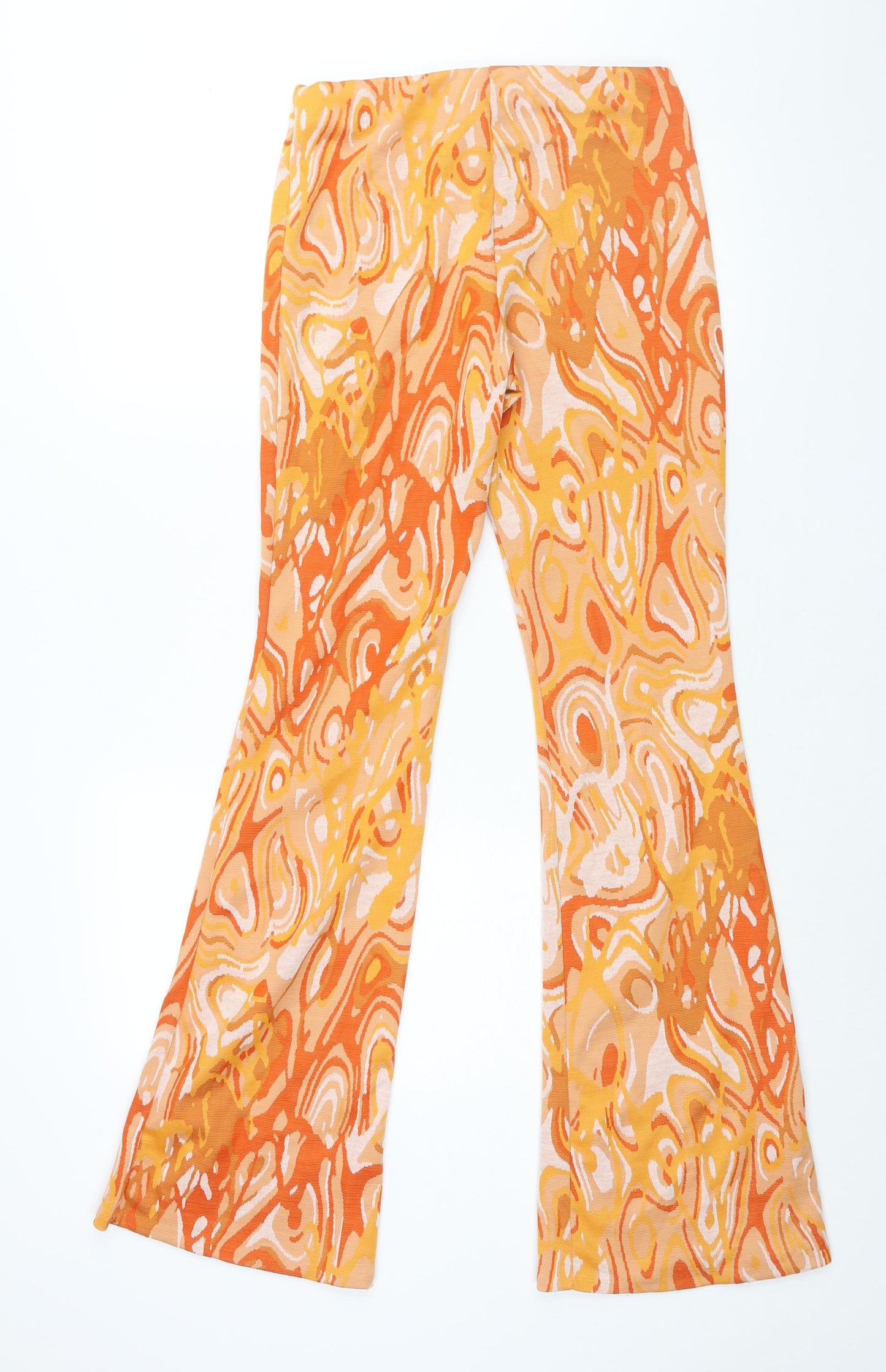 Zara Womens Orange Geometric Polyester Trousers Size M L33 in Regular