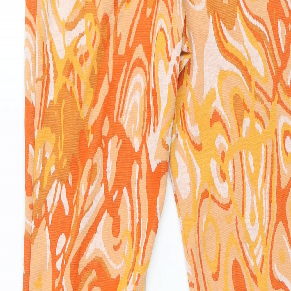 Zara Womens Orange Geometric Polyester Trousers Size M L33 in Regular