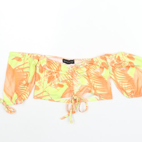 PRETTYLITTLETHING Womens Multicoloured Geometric Polyester Cropped Blouse Size 8 Off the Shoulder - Drawstring Detail