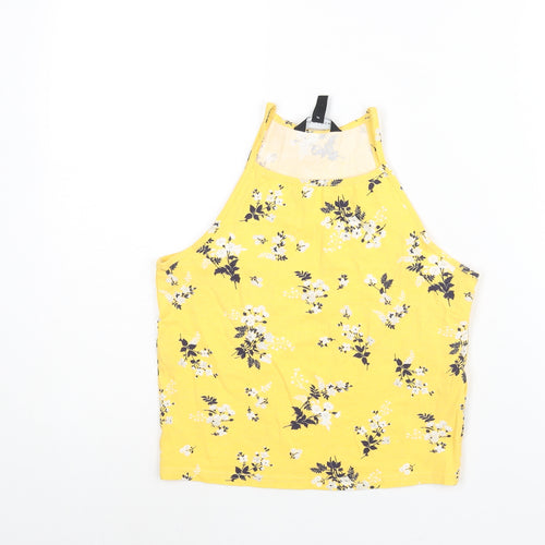 New Look Womens Yellow Floral Cotton Basic Tank Size 12 Square Neck