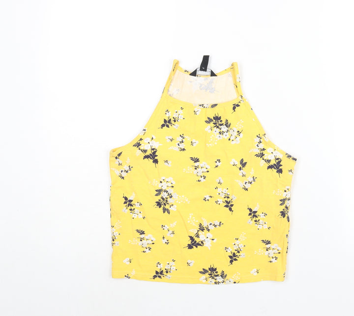 New Look Womens Yellow Floral Cotton Basic Tank Size 12 Square Neck
