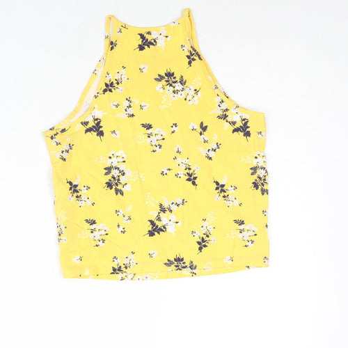 New Look Womens Yellow Floral Cotton Basic Tank Size 12 Square Neck