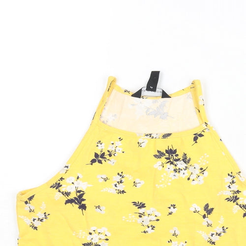 New Look Womens Yellow Floral Cotton Basic Tank Size 12 Square Neck