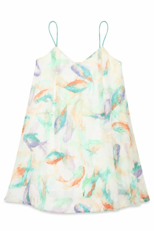 Front view of Zara women’s multicoloured geometric polyester a-line, size M, scoop neck pullover