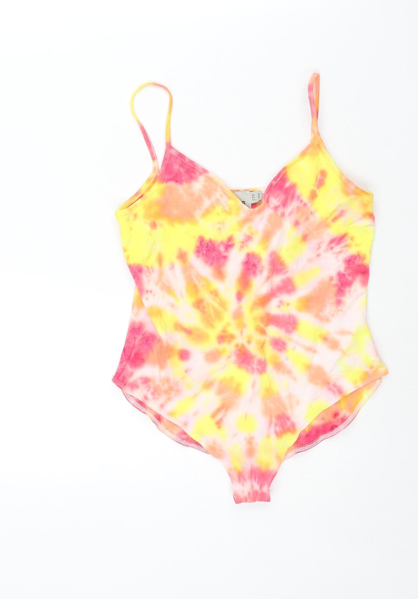 ASOS Womens Multicoloured Tie Dye Cotton Bodysuit One-Piece Size 10 Snap