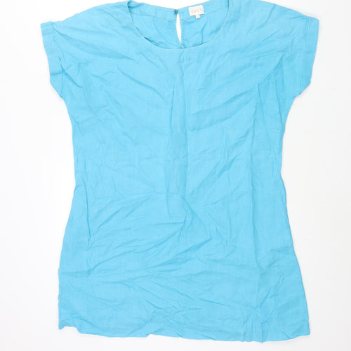 EAST Womens Blue Linen Shift Size 14 Round Neck Button
