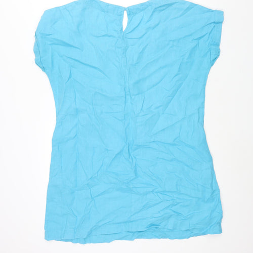EAST Womens Blue Linen Shift Size 14 Round Neck Button