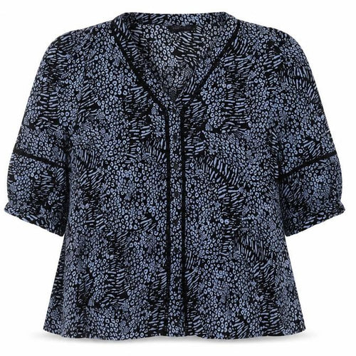 Marks and Spencer Womens Blue Animal Print Polyester Basic Blouse Size 18 V-Neck - Lace Detail Leopard Tiger Print