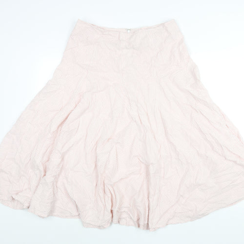 Cotton Traders Womens Pink Striped Cotton Flare Skirt Size 14 Zip