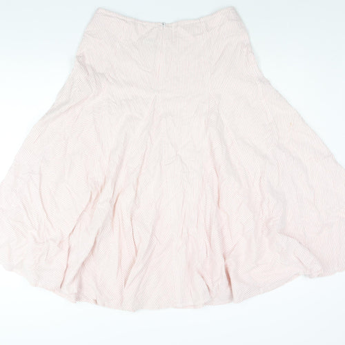 Cotton Traders Womens Pink Striped Cotton Flare Skirt Size 14 Zip