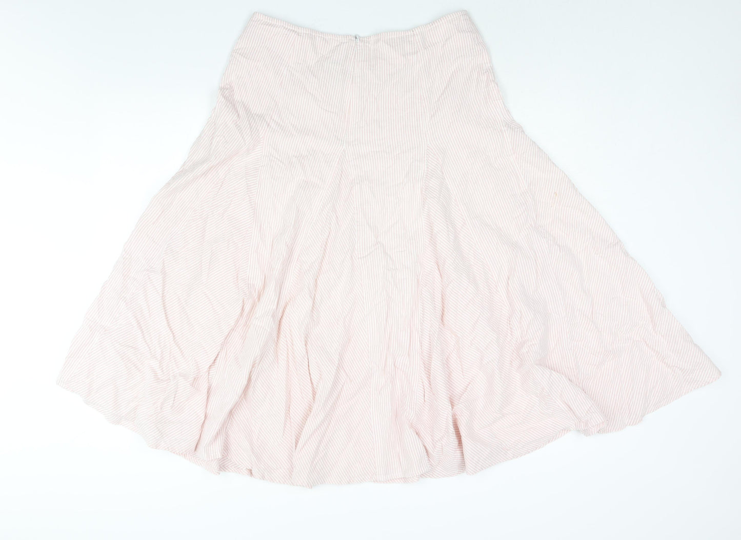 Cotton Traders Womens Pink Striped Cotton Flare Skirt Size 14 Zip