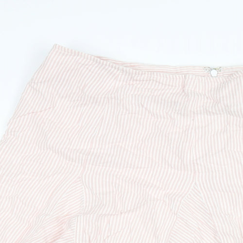 Cotton Traders Womens Pink Striped Cotton Flare Skirt Size 14 Zip