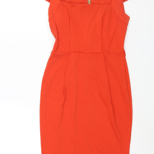 Another Label Womens Orange Polyester Pencil Dress Size 8 Square Neck Zip - Vented