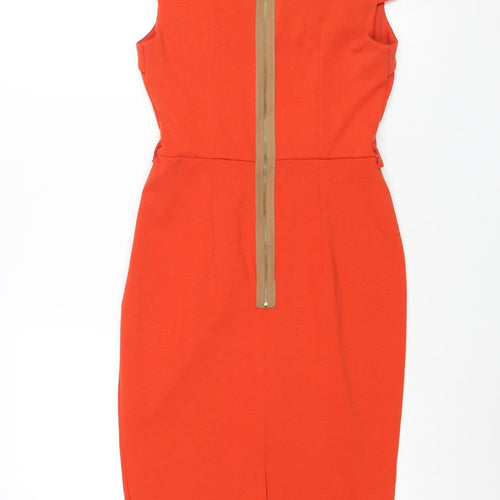 Another Label Womens Orange Polyester Pencil Dress Size 8 Square Neck Zip - Vented