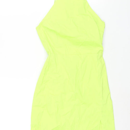 Bershka Womens Green Polyester Mini Size XS Square Neck Zip - Back Cut Out Front Slit Neon