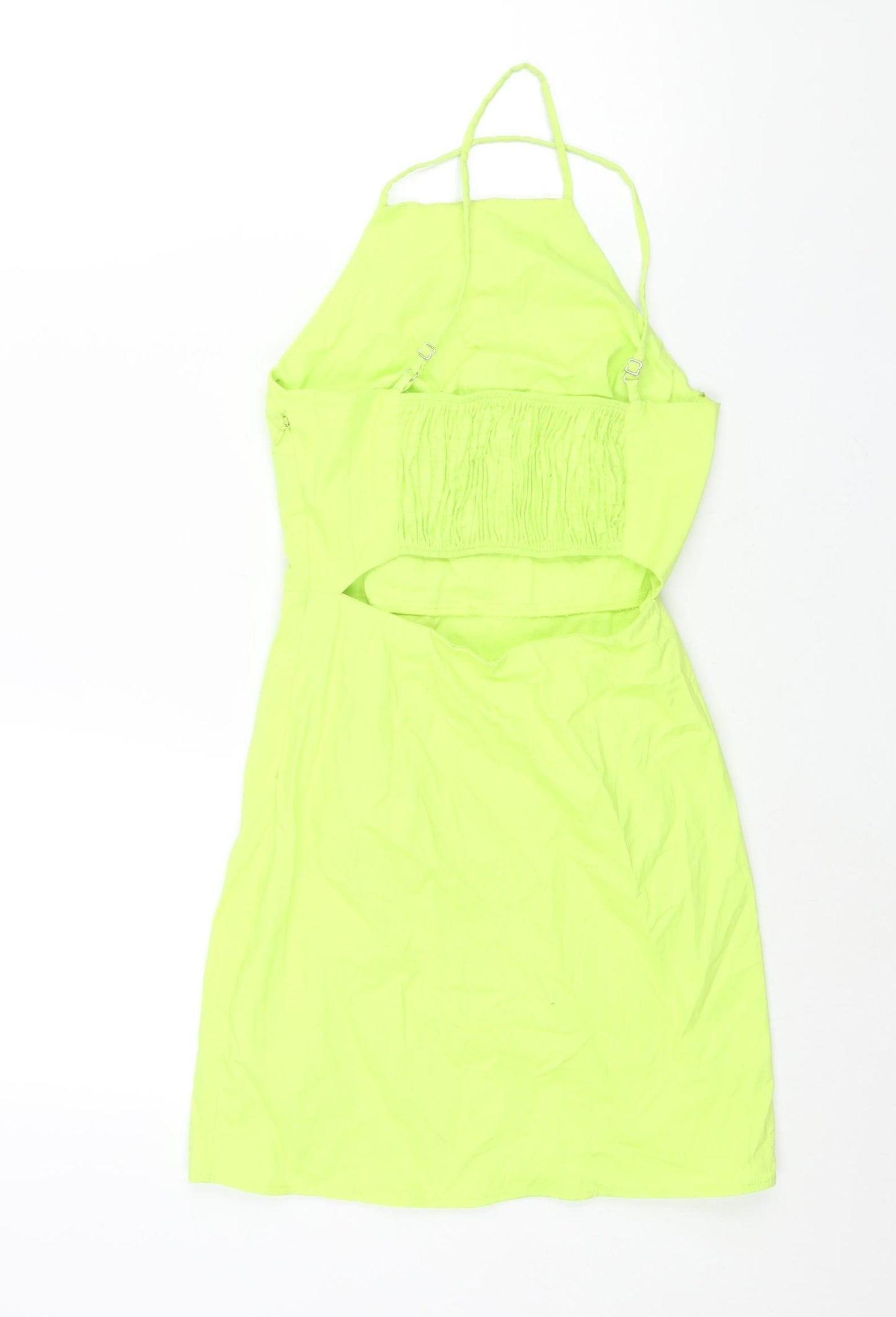 Bershka Womens Green Polyester Mini Size XS Square Neck Zip - Back Cut Out Front Slit Neon