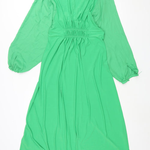 NEXT Womens Green Polyester Shift Size 12 Collared Snap - Front Slit Rouched