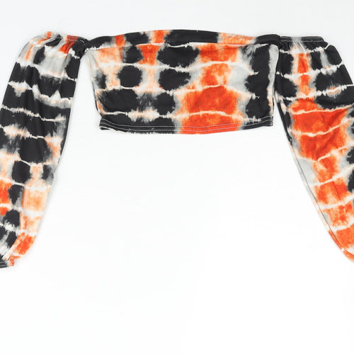 PRETTYLITTLETHING Womens Multicoloured Geometric Viscose Cropped Blouse Size 8 Off the Shoulder - Tie Dye