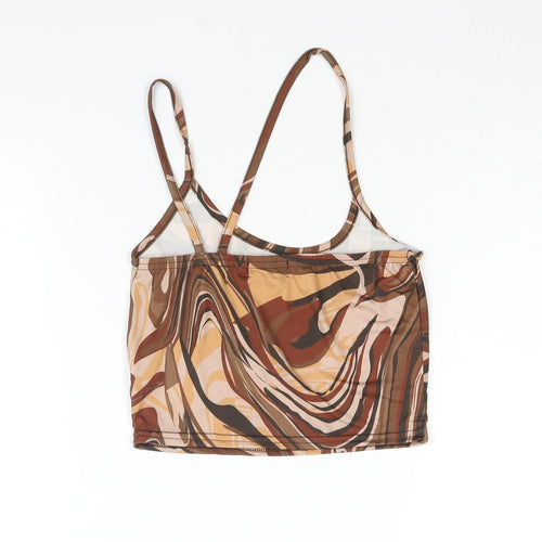 PRETTYLITTLETHING Womens Brown Polyester Cropped Tank Size 4 Scoop Neck