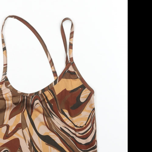 PRETTYLITTLETHING Womens Brown Polyester Cropped Tank Size 4 Scoop Neck