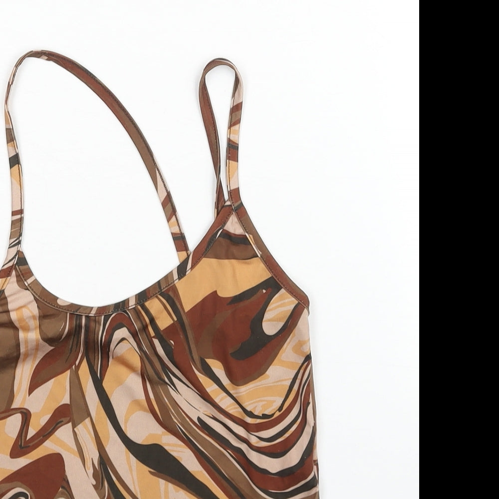 PRETTYLITTLETHING Womens Brown Polyester Cropped Tank Size 4 Scoop Neck