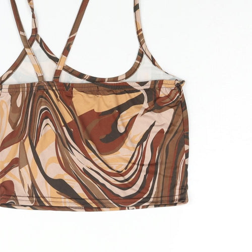 PRETTYLITTLETHING Womens Brown Polyester Cropped Tank Size 4 Scoop Neck