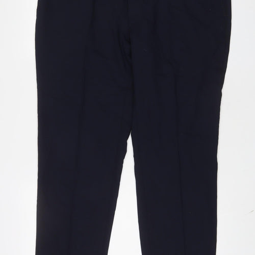 Marks and Spencer Mens Blue Wool Trousers Size 42 in L31 in Regular Hook & Eye