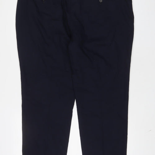 Marks and Spencer Mens Blue Wool Trousers Size 42 in L31 in Regular Hook & Eye